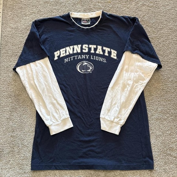 Y2K Vintage Penn State Nittany Lions Double Sleeve T-Shirt Layered Look NCAA Tee - Picture 1 of 6